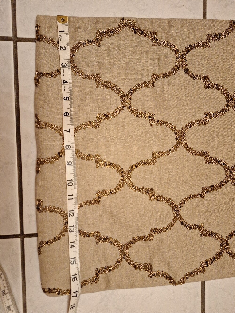 Pottery Barn Beaded Trellis Decorative Pillow Cover in Beige/Tan and Bronze - Picture 3 of 9